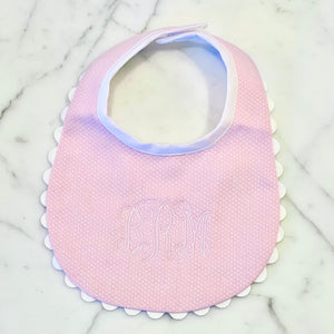 Pink Pique Ric Rac Trim Infant Bib