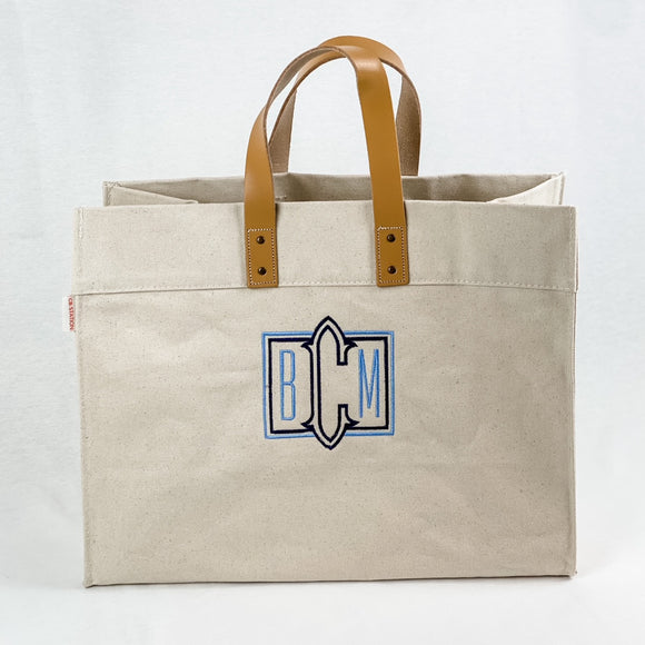 Cotton Tote bag with leather straps - LadaLeather